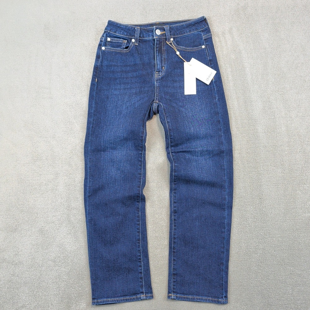 Quince Bella Stretch Straight Jeans 25 Womens Midnight Blue NWT High Rise Denim